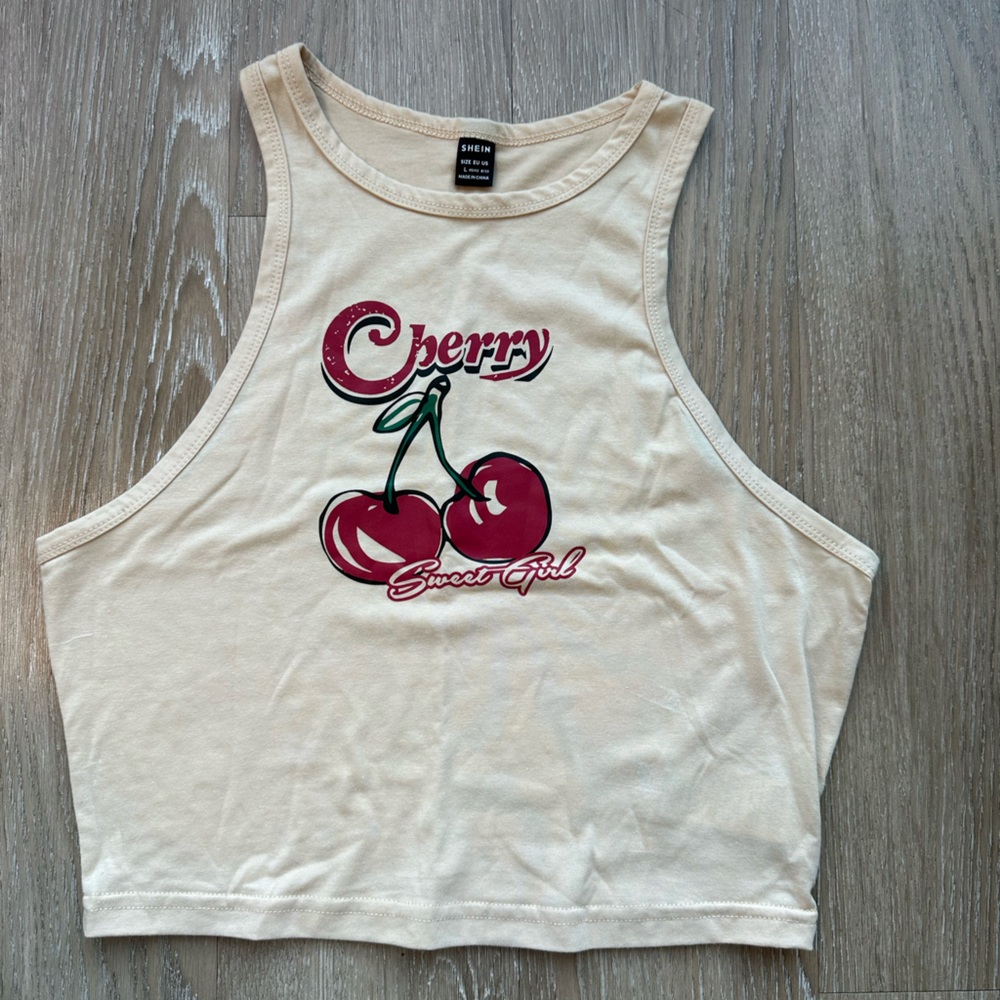 Cream Cherry Graphic Tank Top